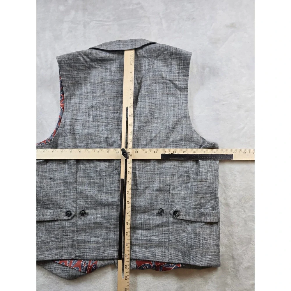 Murano Suit Vest Mens Large Grey Plaid Notched Lapel Stretch Waistcoat